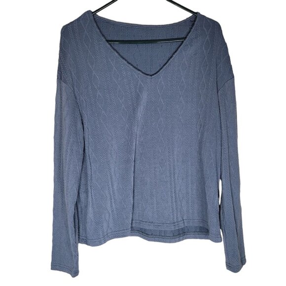 Shein V Neck Textured Sweater Blue Womens XS Long Sleeve Lightweight - Picture 1 of 6